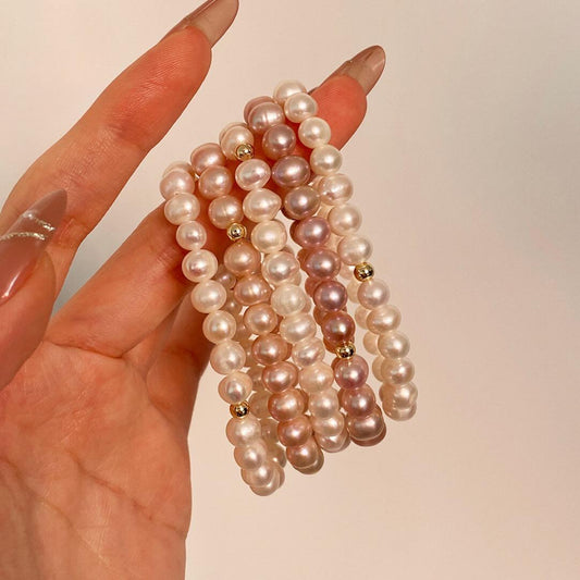 Pink purple bracelet women's elastic rope new jewelry · natural freshwater pink purple pearl bracelet elastic rope design