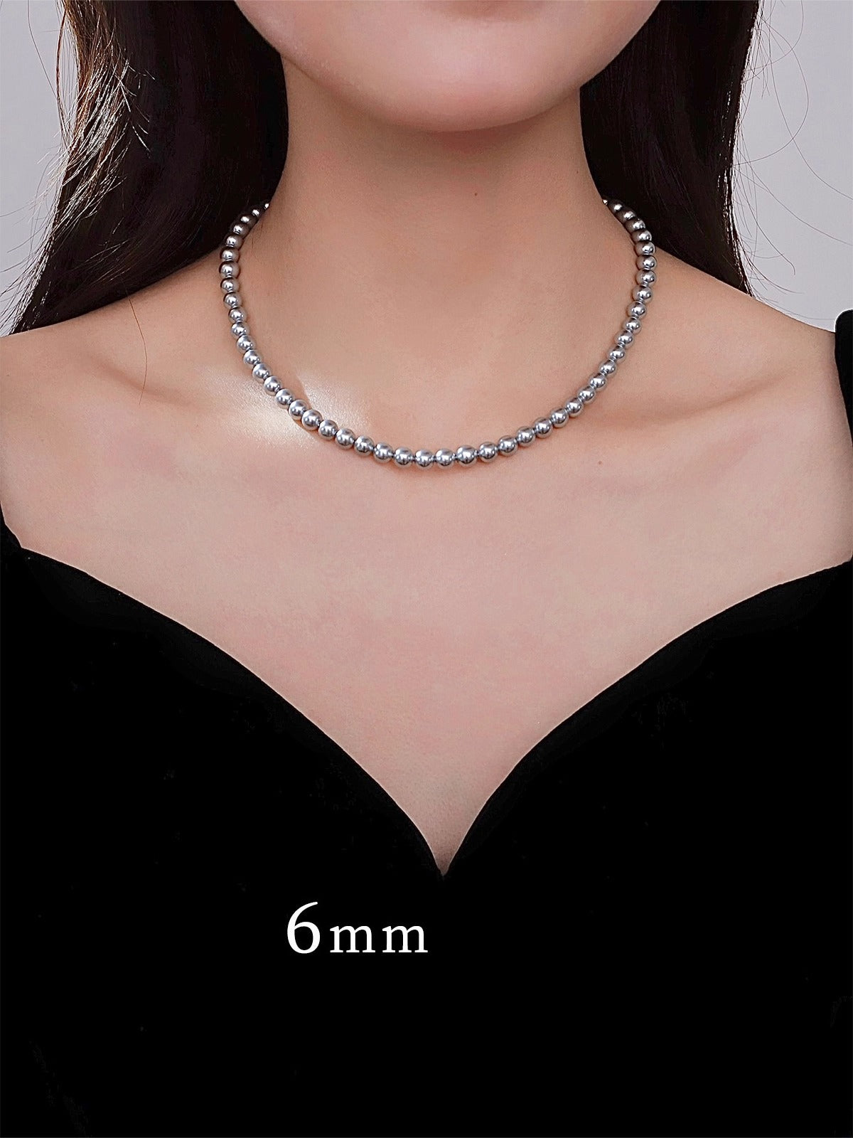 2025 New Women's Platinum Gray Pearl Necklace – 8mm Real Hemp Clavicle Chain Accessory