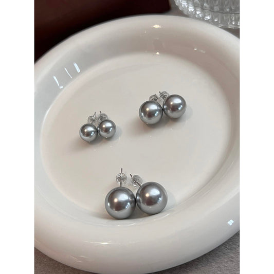 Grey Pearl Stud Earrings | 12mm Trendy Hot Sale Design | Affordable Luxury Niche Jewelry For Women