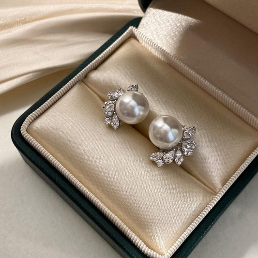 Natural deep-sea bead pearl earrings Seiko whole body S925 sterling silver micro-inlaid zirconium diamond niche high-end stud earrings female · 10mm Australian mother shell beads, cold light white [S925 silver]