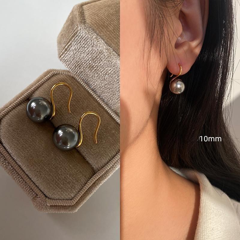 French Elegant High Heel Pearl Hook Earrings 12mm Pearl Stud Earrings Ear Hook 10mm For Daily Dating Gifts Fashion Women Jewelry