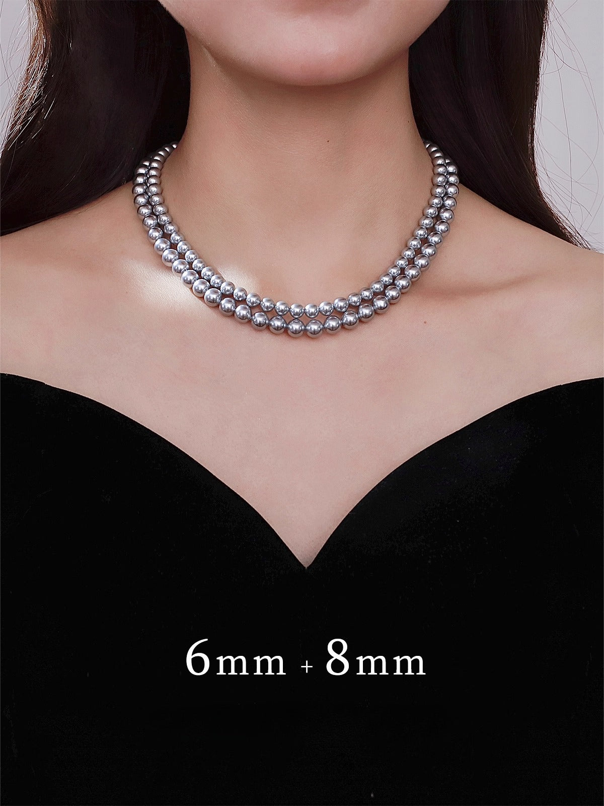 2025 New Women's Platinum Gray Pearl Necklace – 8mm Real Hemp Clavicle Chain Accessory