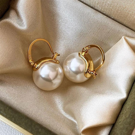 Pearl earrings, women's gold earrings, silver earrings 14mm