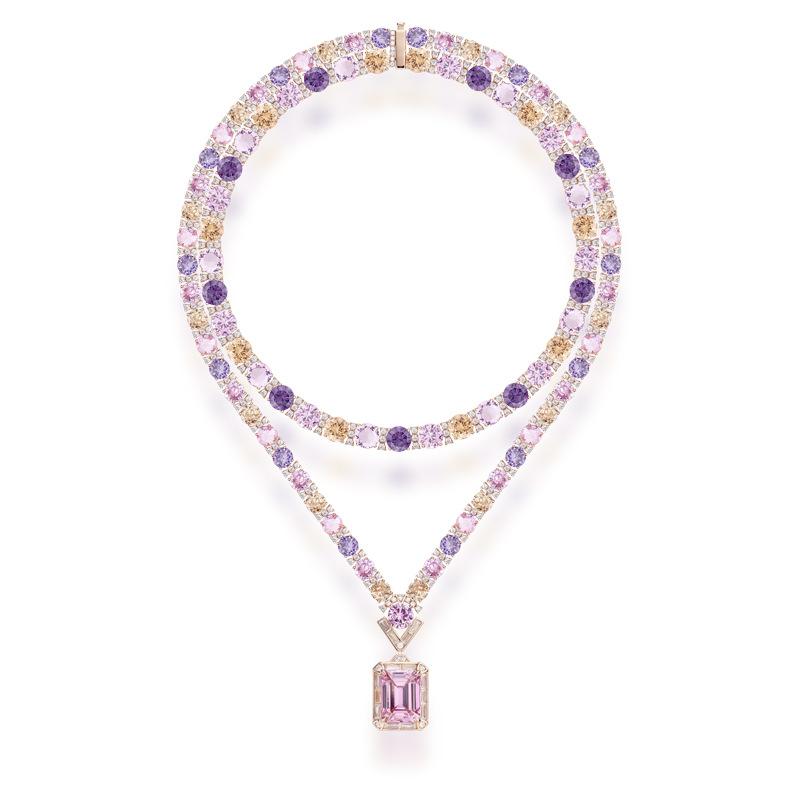 Colored necklace earrings jewelry set, gold-plated, suitable for women's evening dresses, evening dresses, gifts