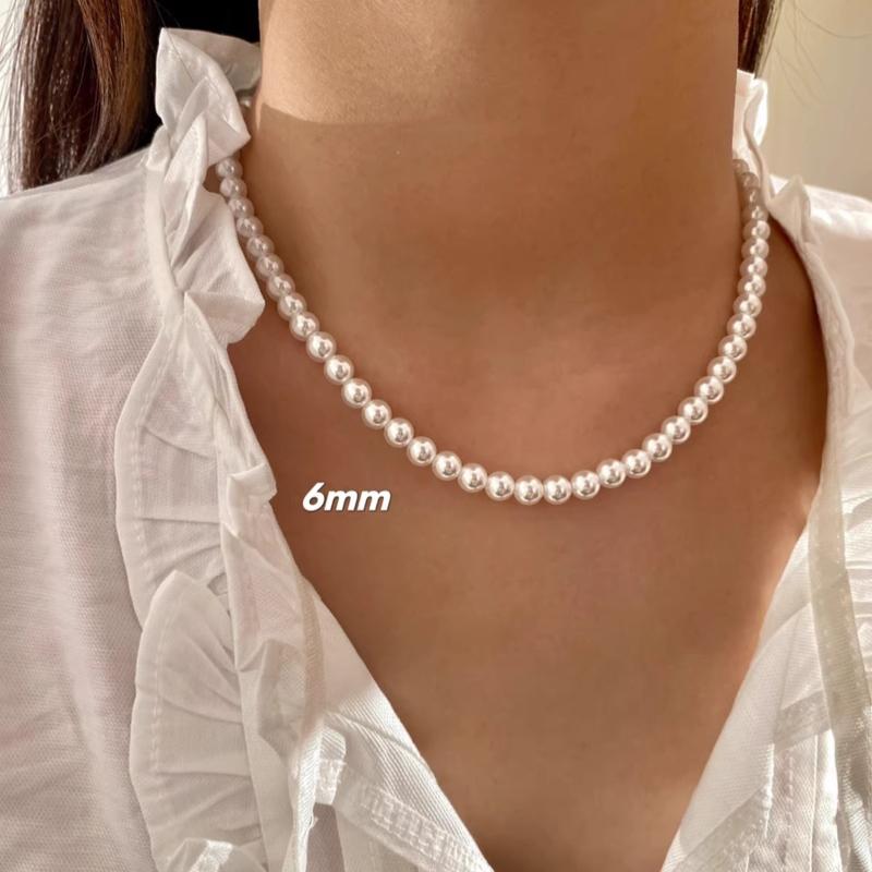 6mm 8mm Bluestone Button White Pearl Necklace Set Clavicle Necklace Birthday Gift10mm 12mm
