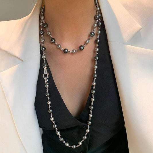 Tahitian long black and gray, pearl necklace, suitable for parties