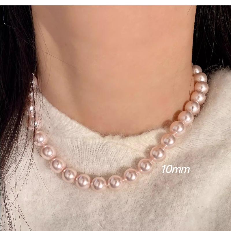 Blush Pink Pearl Necklace – 6mm / 8mm / 10mm / 12mm Classic Beaded Strand, Elegant Gift for Her shell pearl