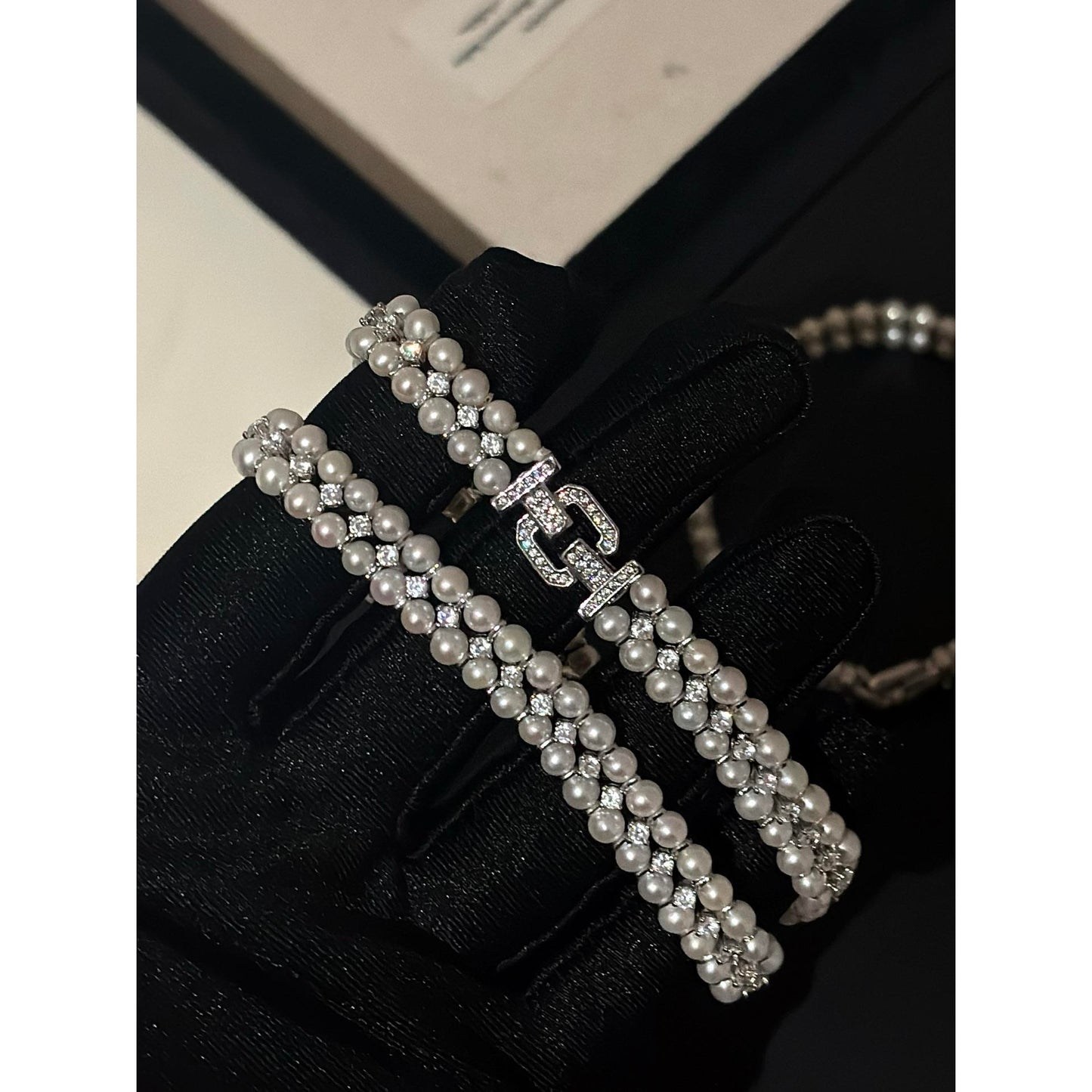 5mm Double-Row Pearl Necklace & Bracelet Set – Zircon Clasp, Elegant Party Jewelry Gift for Women