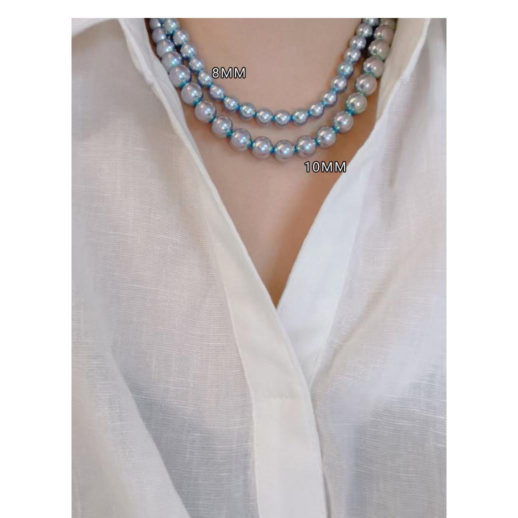 Ocean Blue Pearl Necklace 8mm 10mm 12mm for Women Birthday Gift Party Clavicle Chain Stunning Accessory