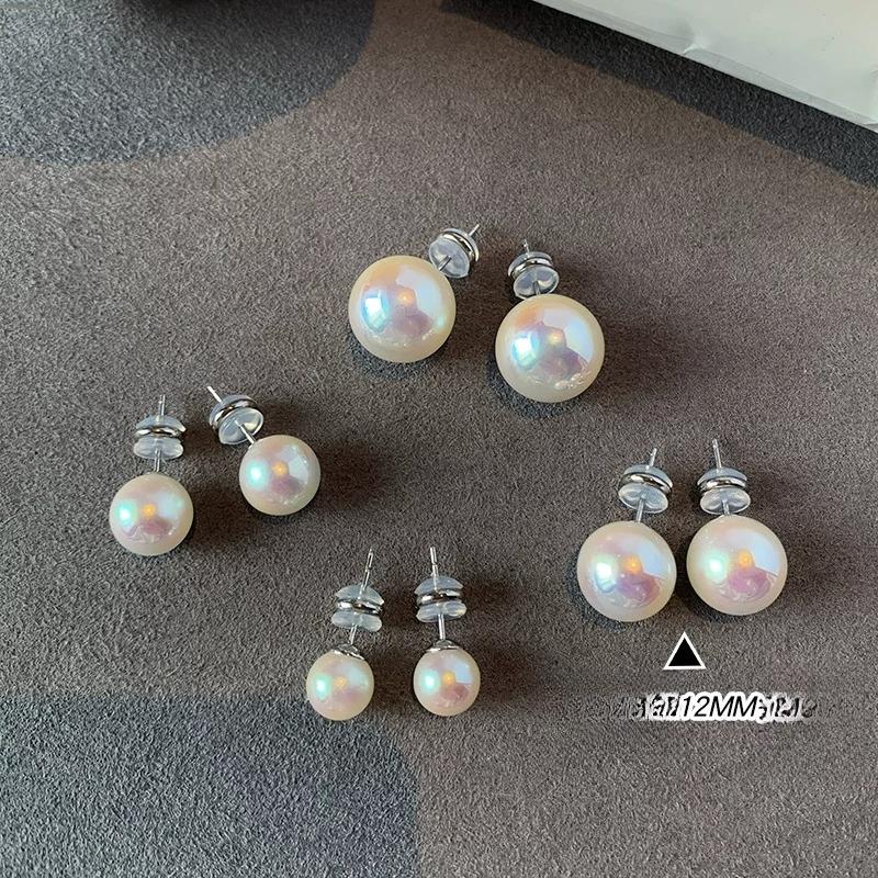 S925 Sterling Silver Sakura Pink Pearl Stud Earrings for Women Trendy Cute Sweet French Style Light Luxury Elegant Ear Accessories