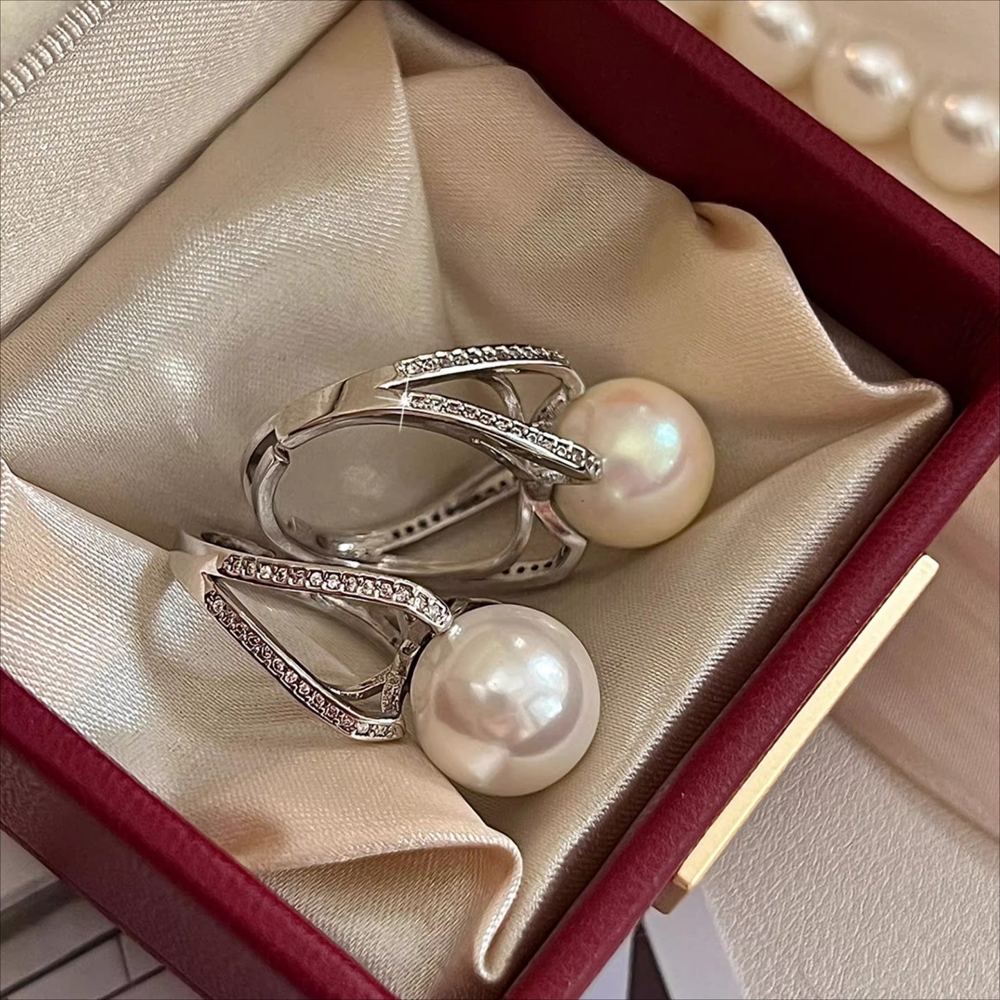 Luxury Style Version  Pearl & Zircon Open Ring – Women’s Adjustable High-End Diamond-Set Jewelry