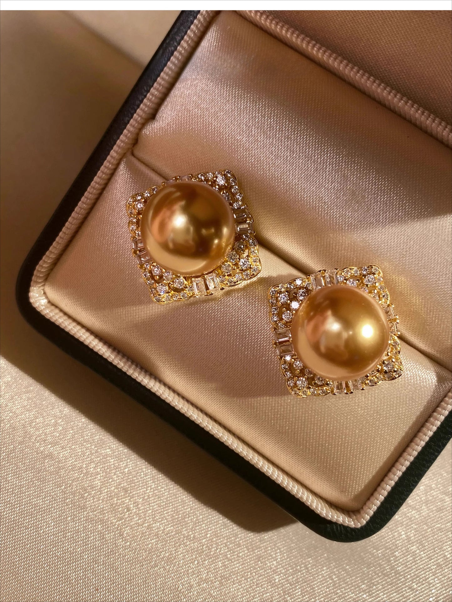 Gold & White Pearl Earrings | Geometric Rhombus Design with Miniature Zircon | S925 Silver | Niche Premium Stud Earrings