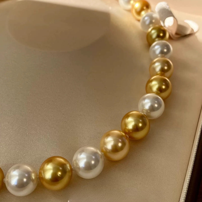 Premium South Sea Shell Pearl Necklace - Luxury 18K Gold Finish Multi-Tone Pearl Strand for Women, Timeless Elegance Choker