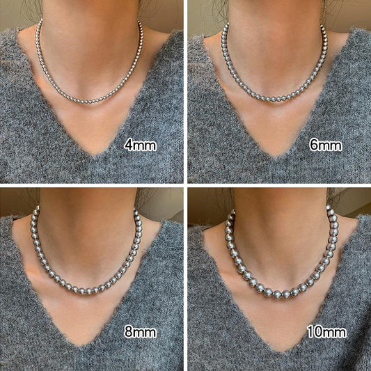Grey millet bead pearl necklace, neck chain 4-12mm