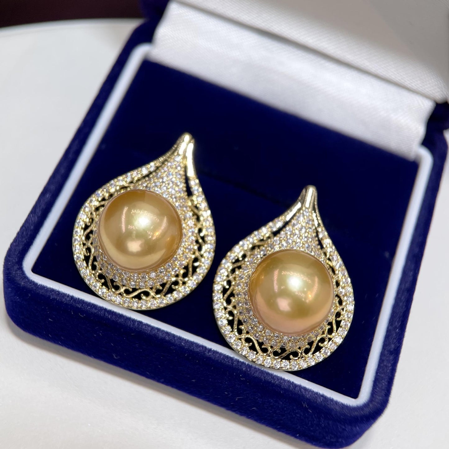 S925 Silver Needle Freshwater Gold Bead Earrings Luxury High-end Women, Edison French Retro Perfect Round Earrings