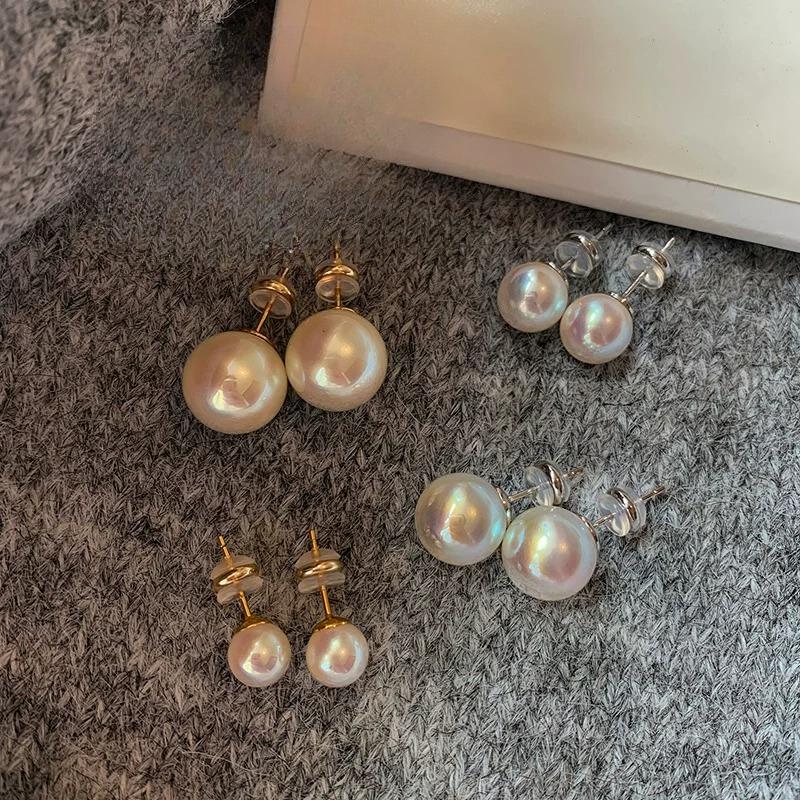 S925 Sterling Silver Sakura Pink Pearl Stud Earrings for Women Trendy Cute Sweet French Style Light Luxury Elegant Ear Accessories