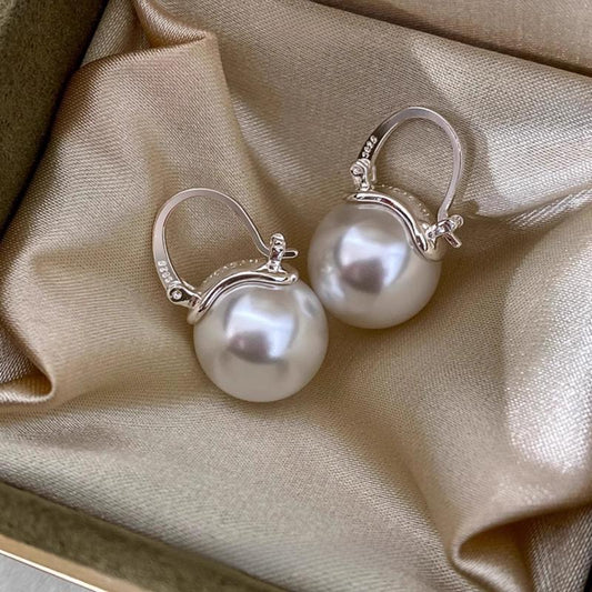 14Mm bucket pearl earrings, women's light luxury high-end sense s925 sterling silver bucket ear buckle