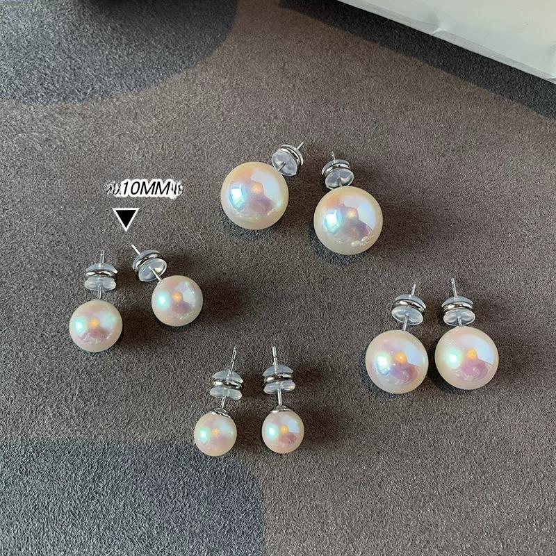 S925 Sterling Silver Sakura Pink Pearl Stud Earrings for Women Trendy Cute Sweet French Style Light Luxury Elegant Ear Accessories