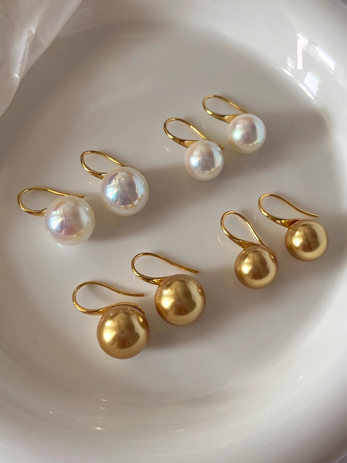 Elegant Nanyang Gold Bead Pearl Ear Hook Earrings - 10mm Studs for Light Luxury Style 2025