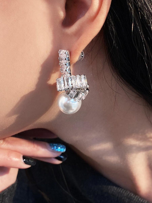 Knotted pearl earrings niche celebrity temperament s925 silver earrings 14mm
