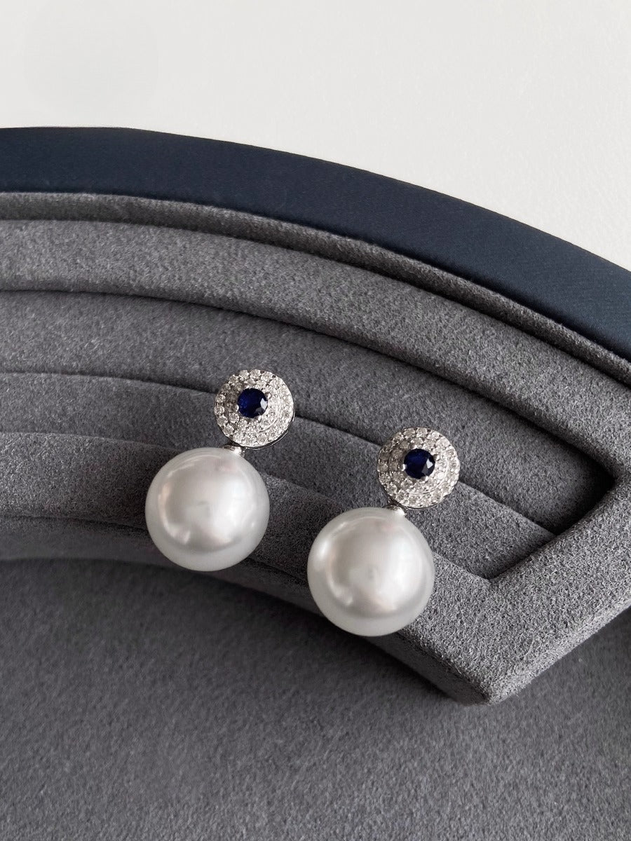 2025 New White Pearl Earrings for Women | Sapphire Zirconia & Diamond Design | Light Luxury High-End | S925 Silver Stud Earrings