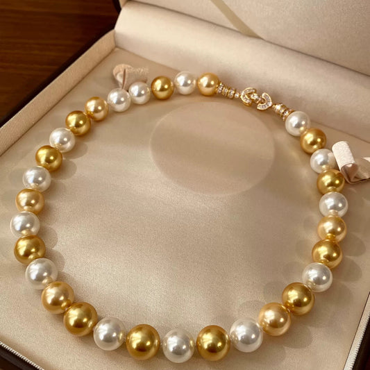 Premium South Sea Shell Pearl Necklace - Luxury 18K Gold Finish Multi-Tone Pearl Strand for Women, Timeless Elegance Choker