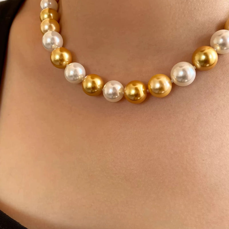 Premium South Sea Shell Pearl Necklace - Luxury 18K Gold Finish Multi-Tone Pearl Strand for Women, Timeless Elegance Choker
