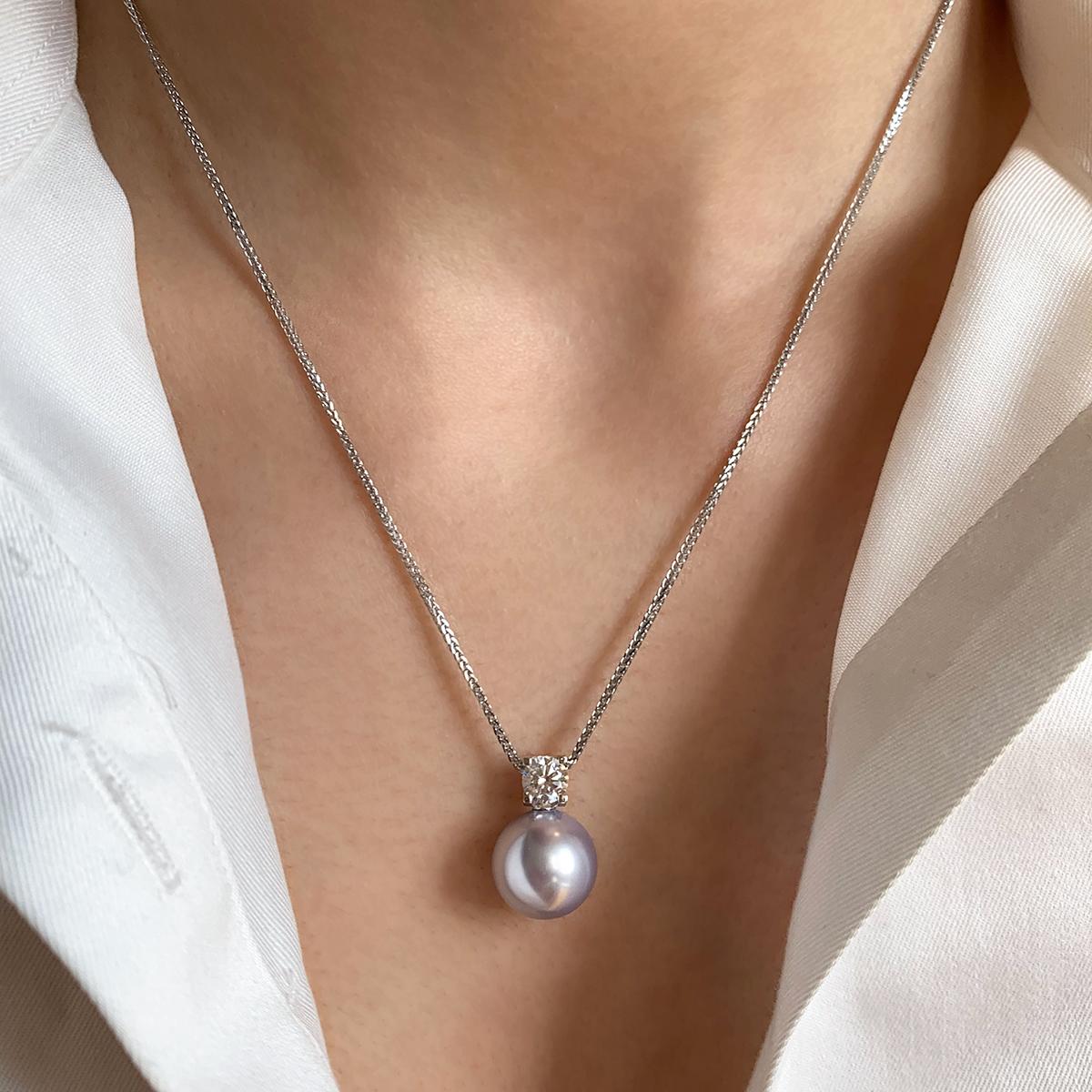 S925 sterling silver, single pearl pendant necklace, collarbone chain neck chain, white, gray pearl baby beads, can be stacked.