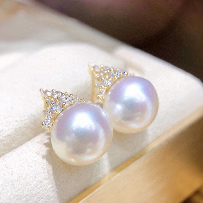 Spring and summer new natural pearl stud earrings 10-11mm Ice and Snow Queen comparable to Australian 925 silver, flawless and bright on the front