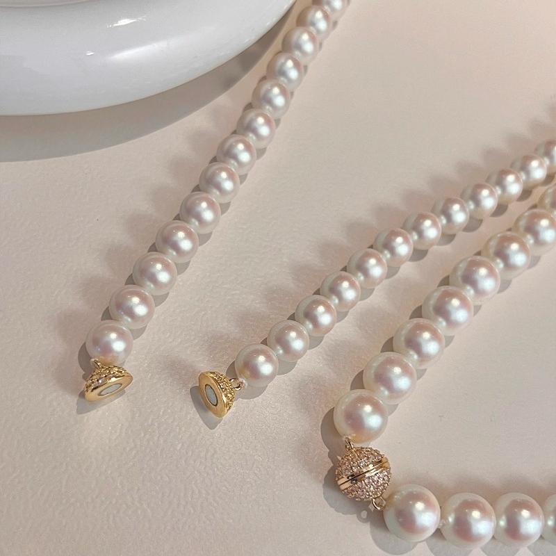 Gold Magnetic Button 10mm Colorful Pearl Necklace Clavicle Chain Women Birthday Gift Mother Day Gift 2025 New