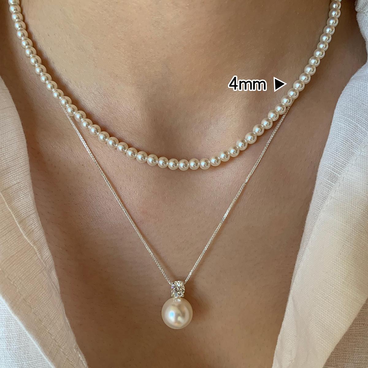 S925 sterling silver, single pearl pendant necklace, collarbone chain neck chain, white, gray pearl baby beads, can be stacked.