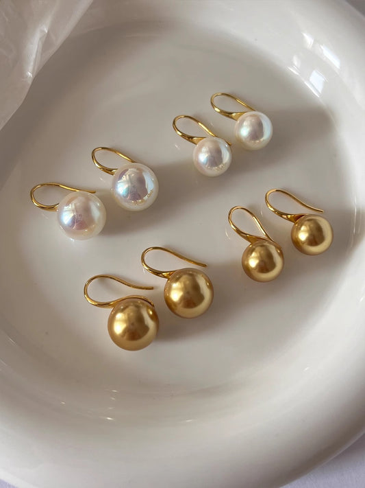 Elegant Nanyang Gold Bead Pearl Ear Hook Earrings - 10mm Studs for Light Luxury Style 2025