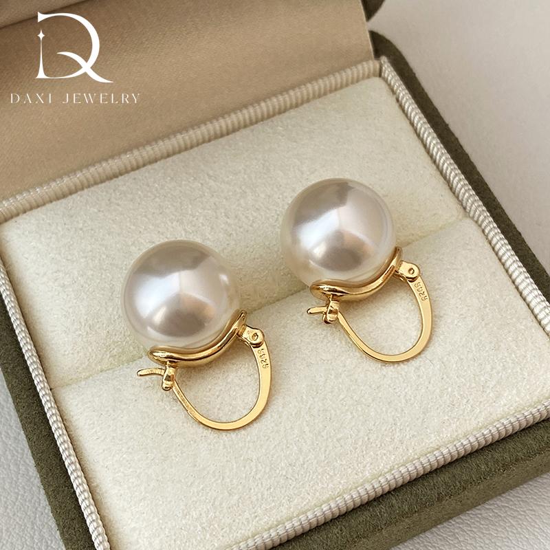 Bucket crystal pearl oversized earrings, light luxury high-end earrings S925 silver teapot ear buckles