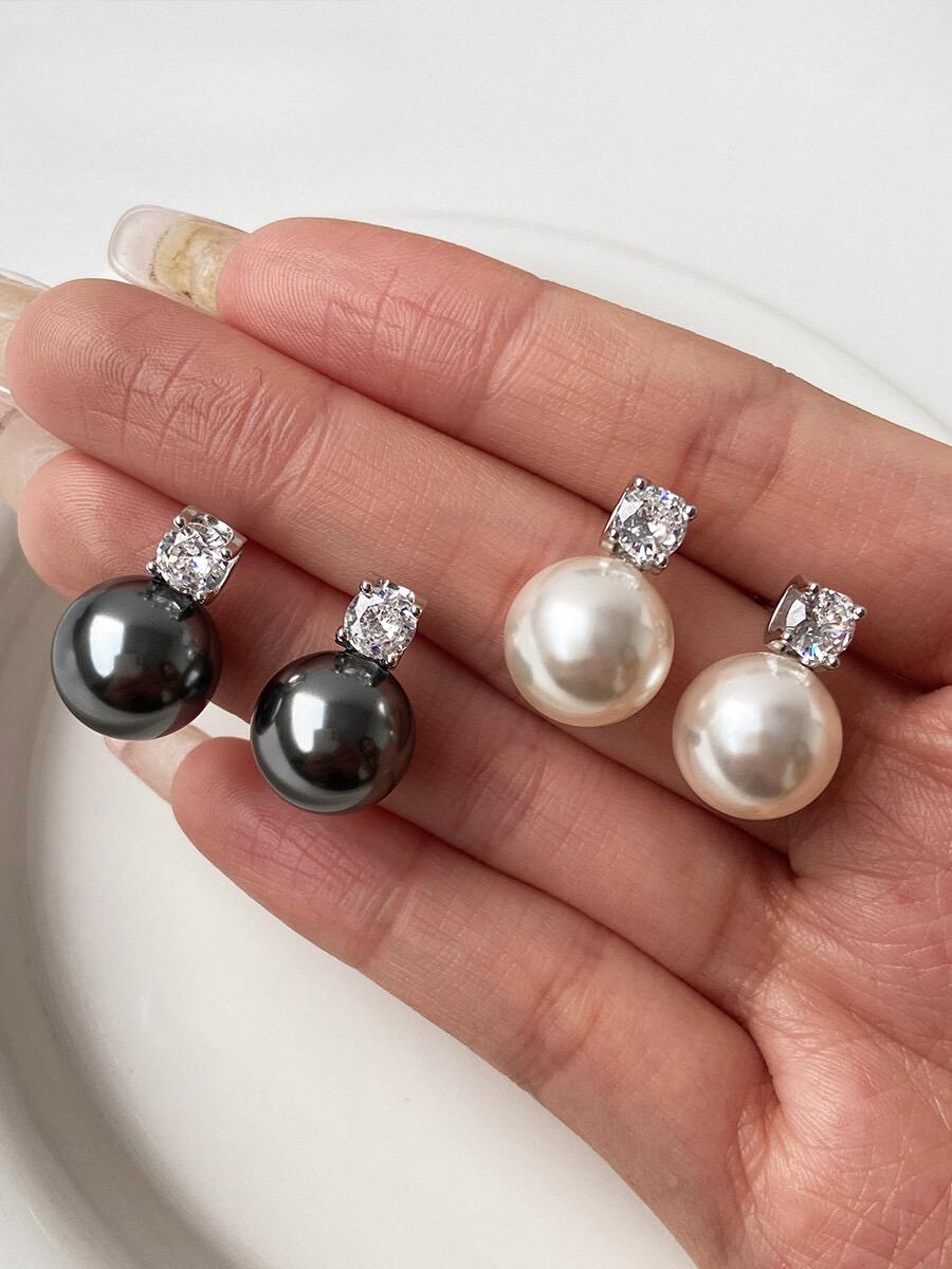 Pearl earrings flash diamond stud earrings premium sense 10mm