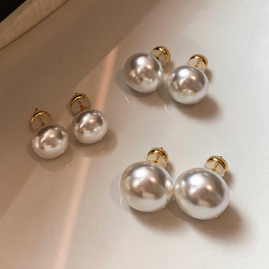 999 sterling silver needle flat round steamed bread big pearl stud earrings women's 2025 super fire new atmospheric high-end stud earrings