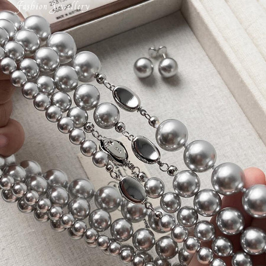 Gray pearl necklace high cold temperament high sense necklace