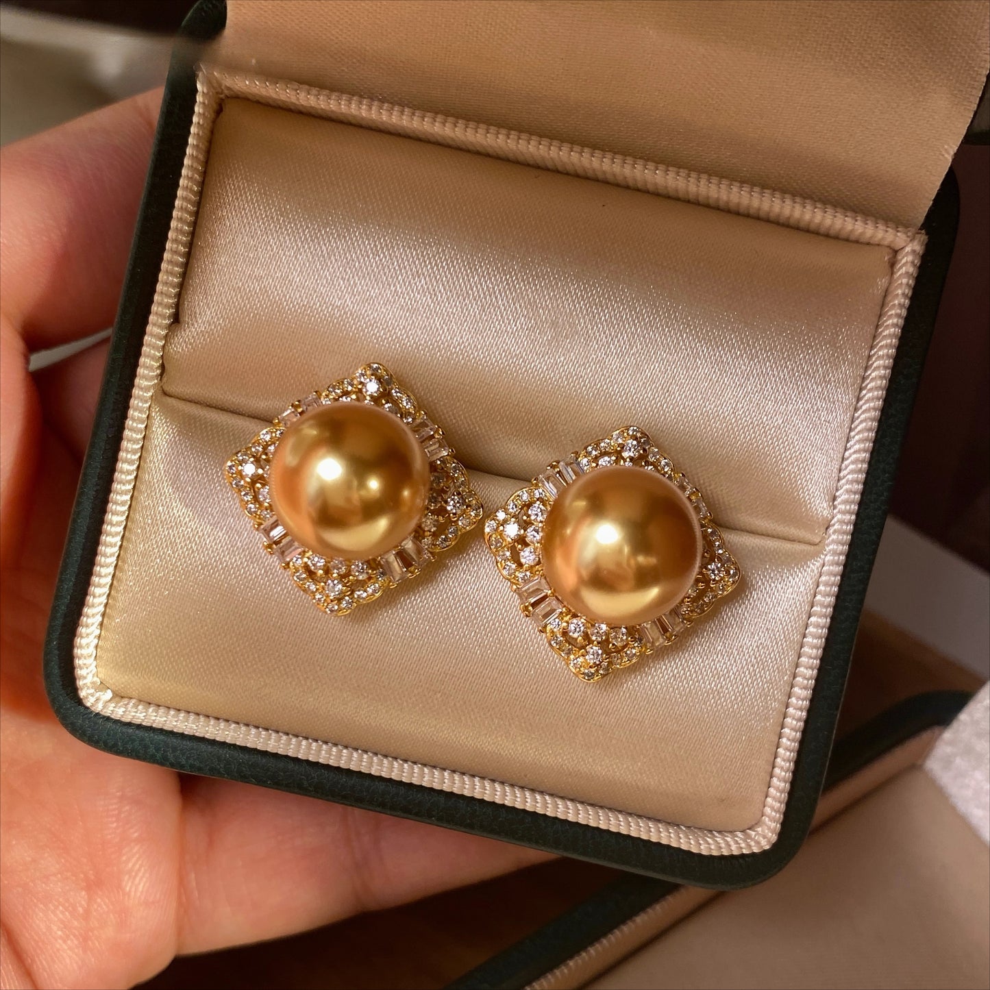 Gold & White Pearl Earrings | Geometric Rhombus Design with Miniature Zircon | S925 Silver | Niche Premium Stud Earrings