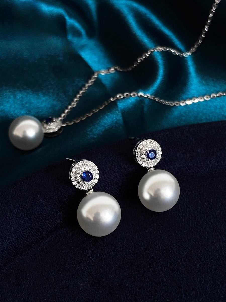 2025 New White Pearl Earrings for Women | Sapphire Zirconia & Diamond Design | Light Luxury High-End | S925 Silver Stud Earrings