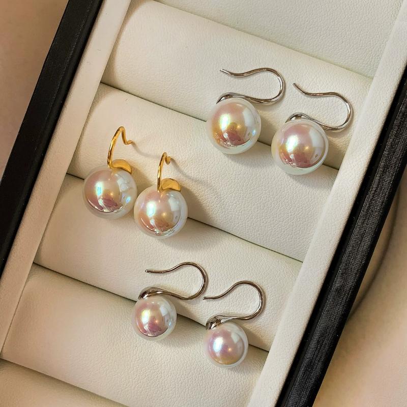 Classic 10mm Iridescent Pearl Earrings Women High Heel Stud Ear Hook Premium Shiny Jewelry Trendy
