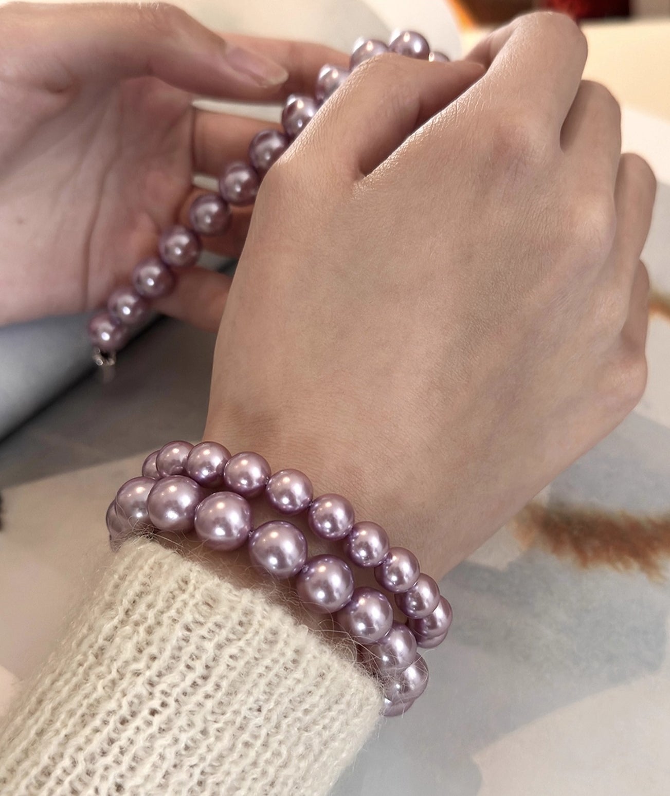Violet Purple Pearl Bracelet – Women’s Exquisite High-End French Temperament Jewelry