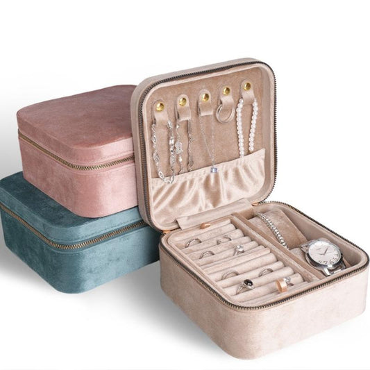 Velvet jewelry storage box, jewelry box, large-capacity jewelry storage box, ring pendant, bracelet box, travel, jewelry storage bag.