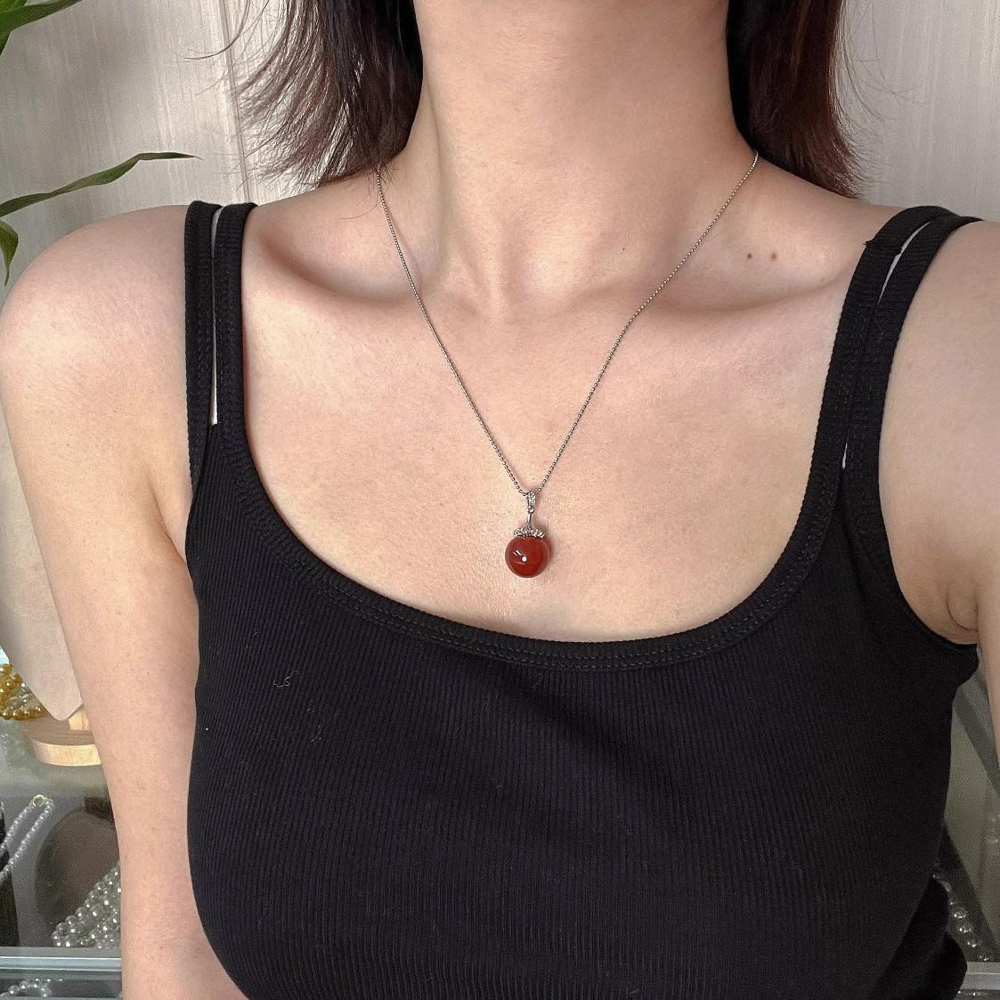 Large Red Chalcedony Pendant Necklace – Natural Carnelian Gemstone, Free Chain, Elegant Collarbone Necklace, Mother’s Day Gift for Her