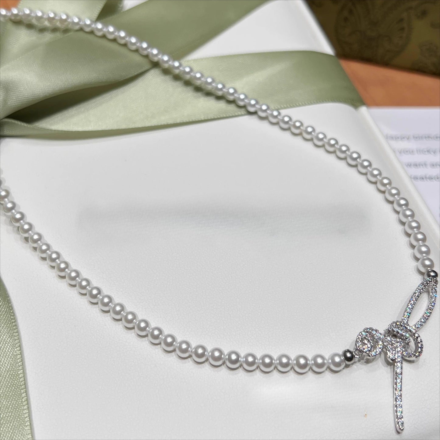 White & Gray Baby Pearl Necklace with Bow – 4mm 6mm 8mm Pearl Chain, Elegant Gift for Girls, Girlfriend & Wedding