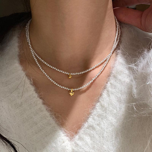 S home baby fine pearl millet beads love pendant necklace female, collarbone chain neck chain