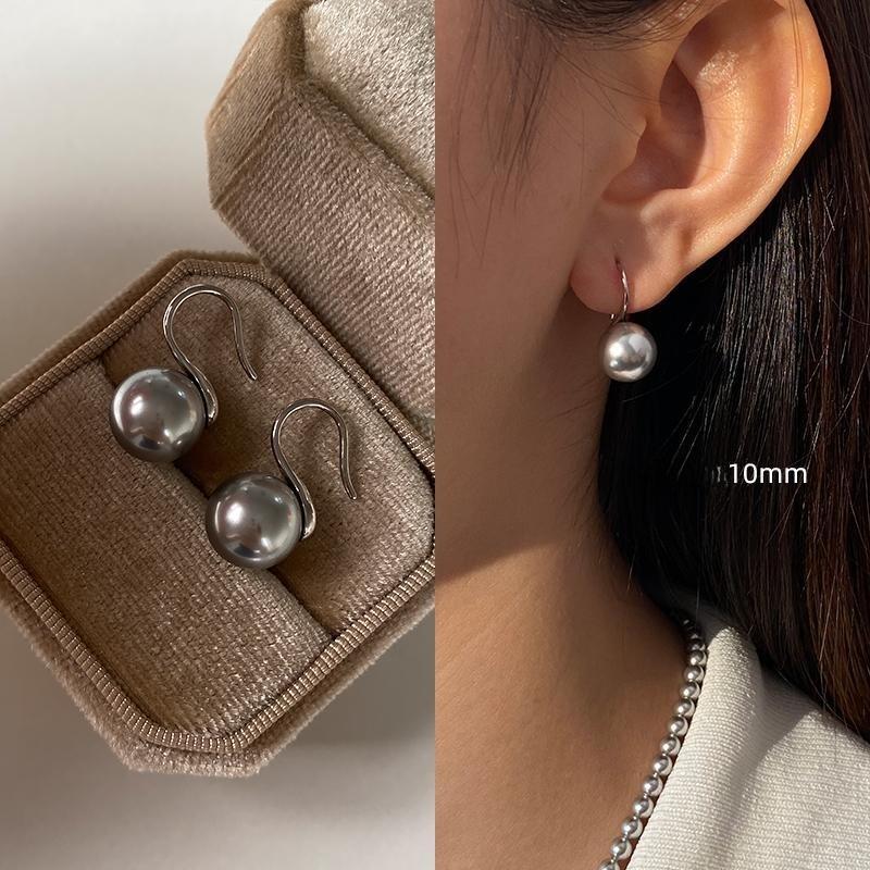 French Elegant High Heel Pearl Hook Earrings 12mm Pearl Stud Earrings Ear Hook 10mm For Daily Dating Gifts Fashion Women Jewelry