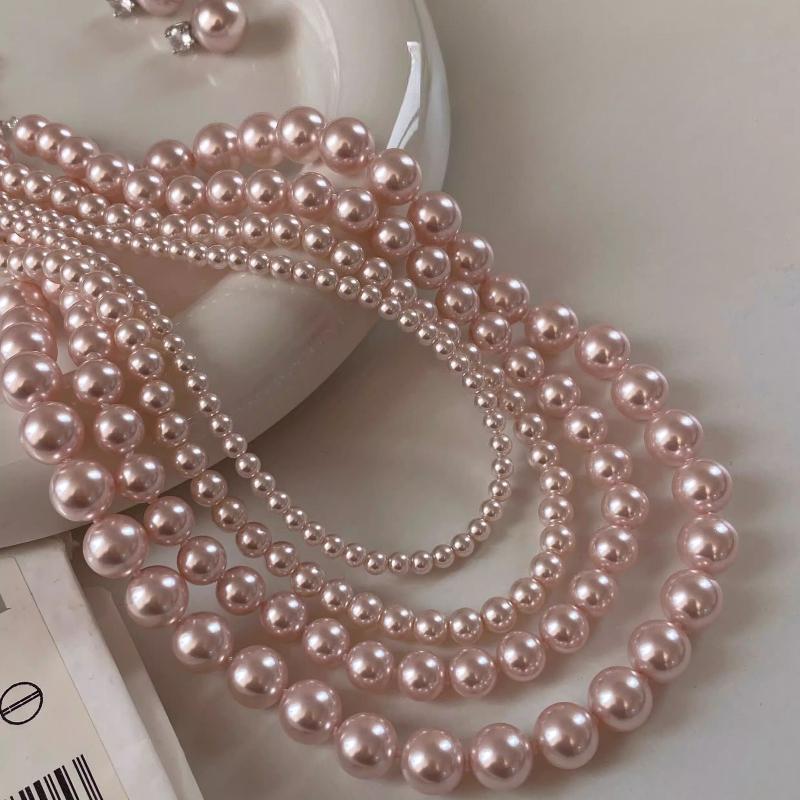 Blush Pink Pearl Necklace – 6mm / 8mm / 10mm / 12mm Classic Beaded Strand, Elegant Gift for Her shell pearl