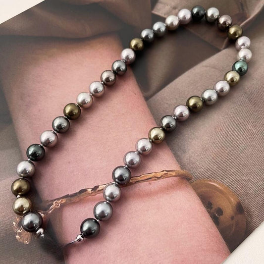 Mixed Color Pearl Necklace Colorful Green Sweater Necklace 10mm