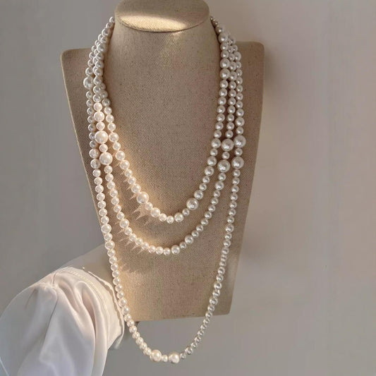 160cm Mother-of-Pearl Necklace – Long, Affordable Luxury Sweater Chain for Fall & Winter, Multi-Layered Stacking Design