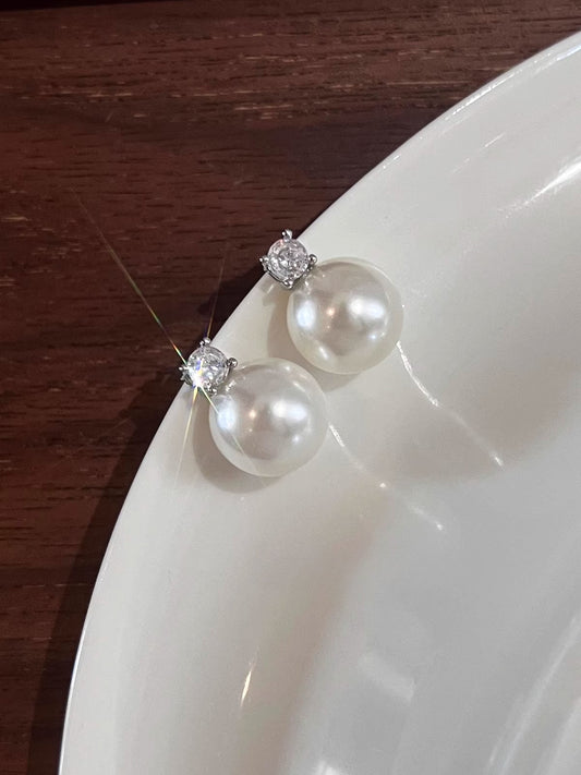 White Pearl Stud Earrings for Women | 2025 New Light Luxury Design | High-End Australian White with Diamonds | S925 Sterling Silver silver