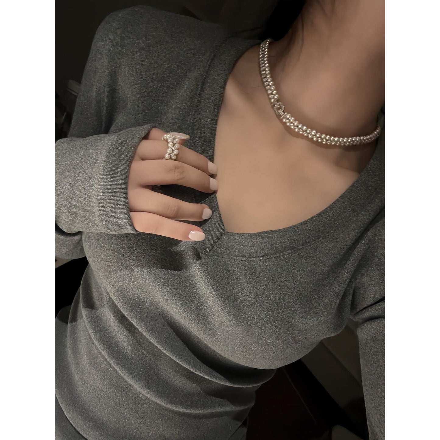 5mm Double-Row Pearl Necklace & Bracelet Set – Zircon Clasp, Elegant Party Jewelry Gift for Women